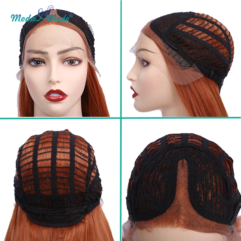 

Moda & Mode hair 28 inch silky straight wig Blonde Orange wig Middle Part Synthetic Lace Front Wig Party wig for African Ameri