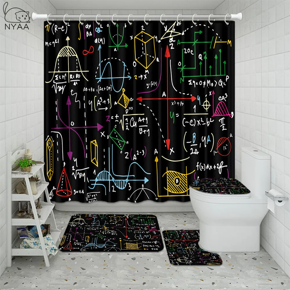 4 шт. набор штор для душа с геометрическим рисунком по математике и формуле ванны