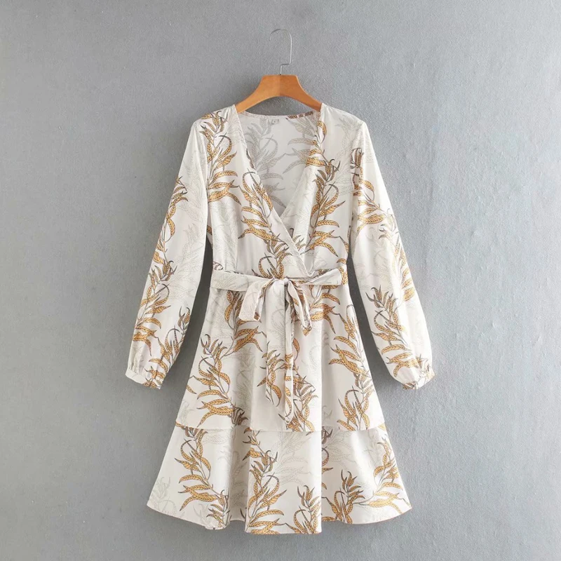 

DOUJILI 2021 Spring And Summer Long Sleeve Dress High Quality New Style Printing Frenulum Elegant Dress For Women