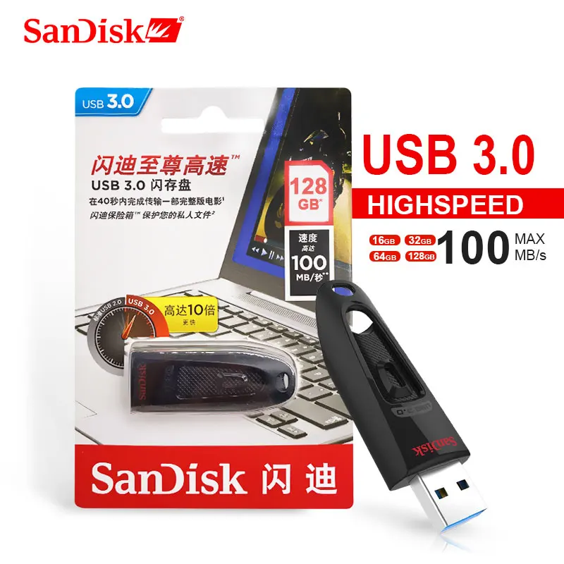 USB флеш-накопитель SanDisk, 64 ГБ, флеш-накопитель, 16 ГБ, 32 ГБ, 128 ГБ, 256 ГБ, USB флешка CZ48, USB 3,0, карта памяти, флешка для компьютера