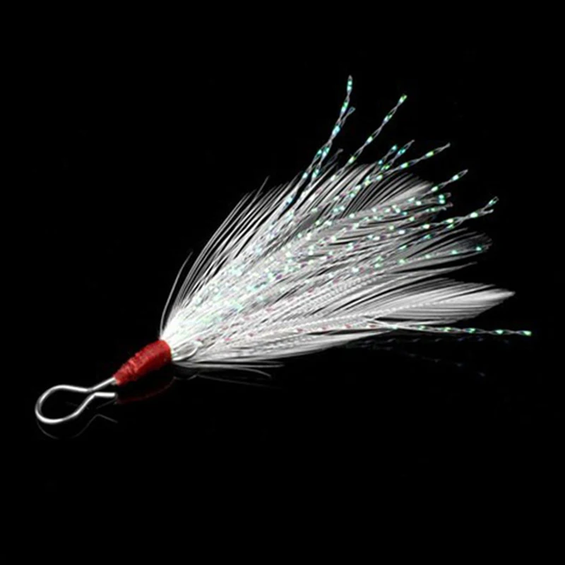 High 10Pcs/lot Fishing Hook White Crystal Feather Glow Fish Ring Eye Japan Fishhook for Soft Bait Lure Spoon Jig