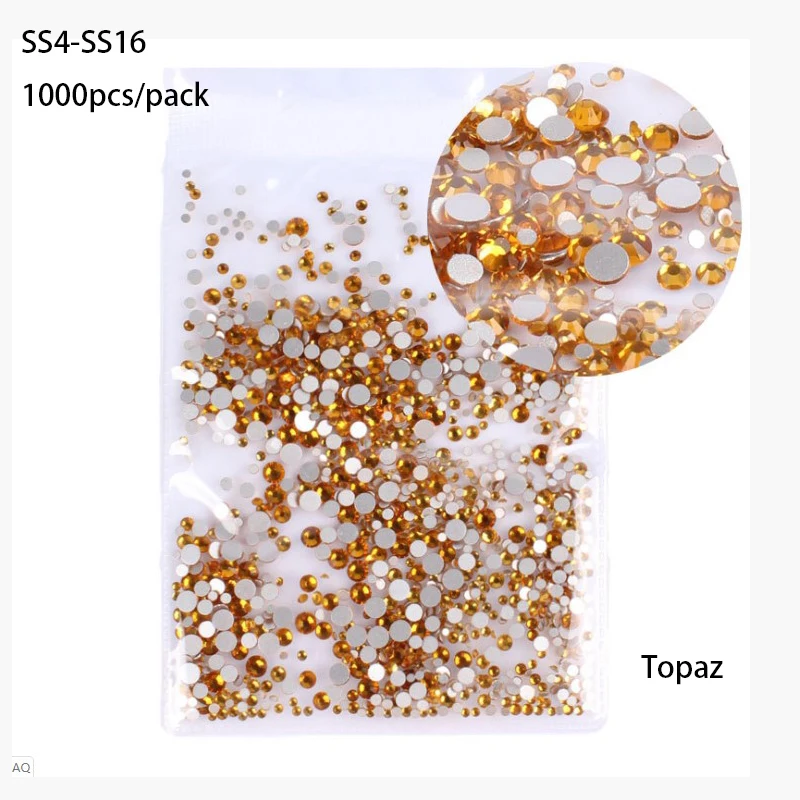 Topaz 1000pcs SS3-SS30 Супер Блестящий Кристалл AB аксессуары плоская задняя сторона стекло Хамелеон Стразы для ногтей для шармов 3D украшения для ногтей - Цвет: Topaz 1000pcs
