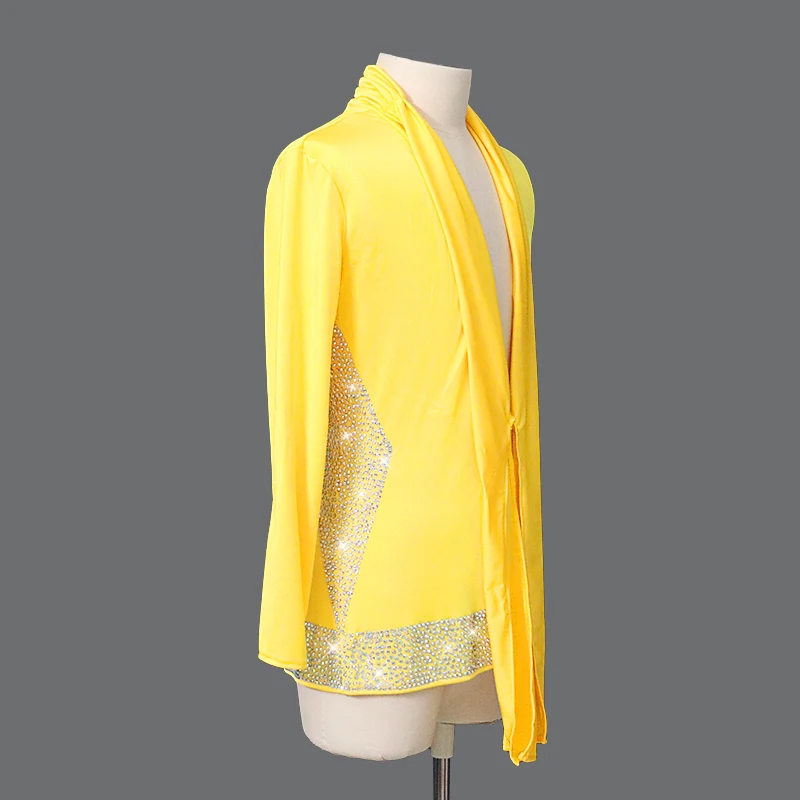 Мужские рубашки для латинских танцев с v-образным вырезом блестящий топ