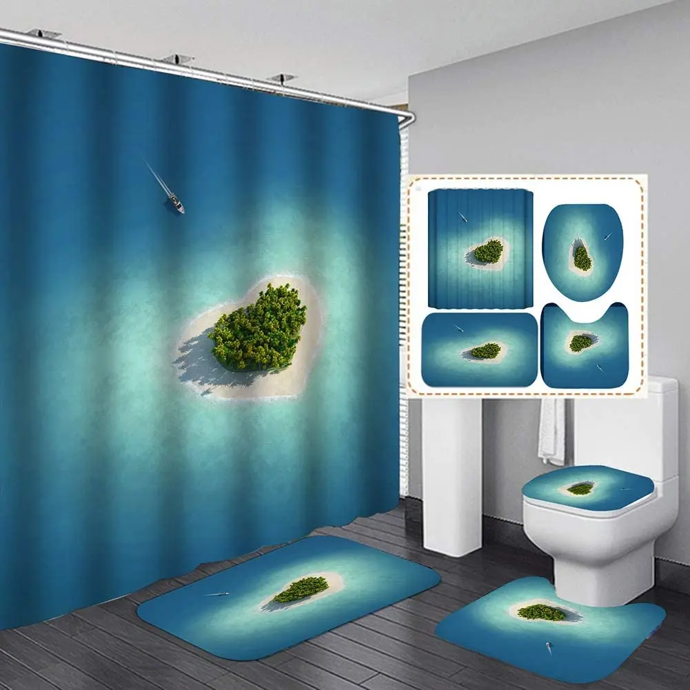 Bathroom Set Valentine's Day 3D Digital Printing Shower Curtain Set Family Hotel Party Decoration