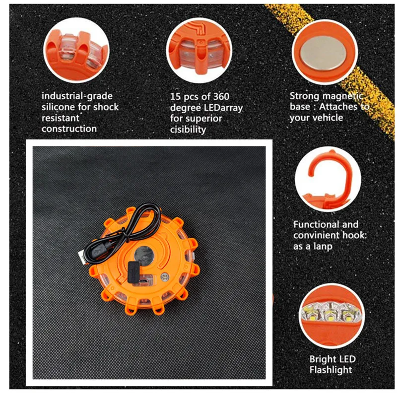 

LED Red Light Beacon Car Road Flare Safety Emergency Light IP44 Magnet Warning Lights Roadside Flares Work Light USB Charging