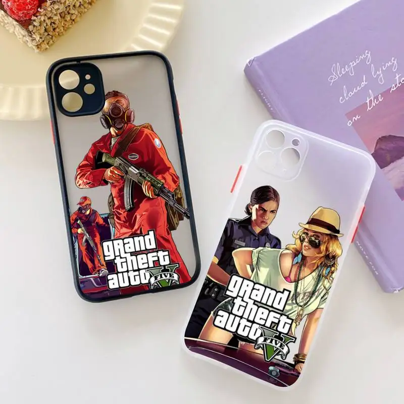 

FHNBLJ Rockstar gta 5 Grand Phone Case for iPhone X XR XS 7 8 Plus 11 12 13 pro MAX 13mini Translucent Matte Shockproof Case
