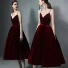 Женское вельветовое вечернее платье на тонких бретелях, с V-образным вырезом, высокой талией и открытой спиной, на заказ, элегантное, размера плюс