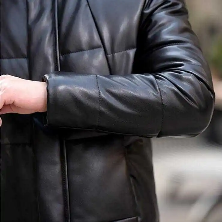 

Gratis verzending Merk mannen Winter Nieuwe leren jas Mannen Koreaanse Slanke Lange Windjack Mode mannelijke Hooded fox