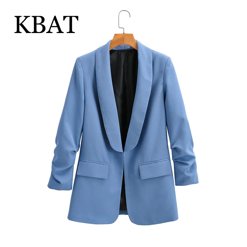 

KBAT 2021 Fashion Women's casual blue suit jacket All-match Thin temperament Women's Suit Jacket Chic pocket women's coat