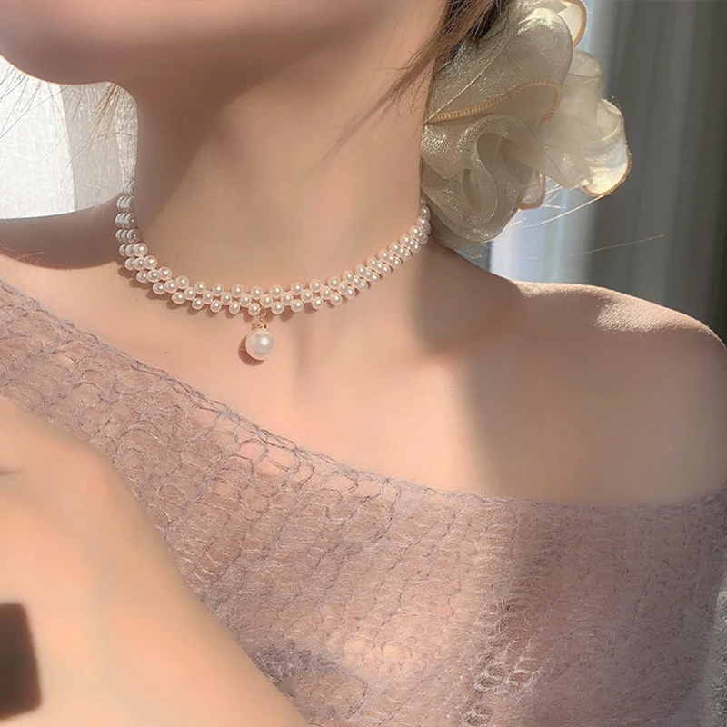 

Trendy Fine 14K Real Gold Pearl Chain Pendant Necklace for Women Temperament Romantic Korean Fashion Jewelry Summer Ins Hot Gift