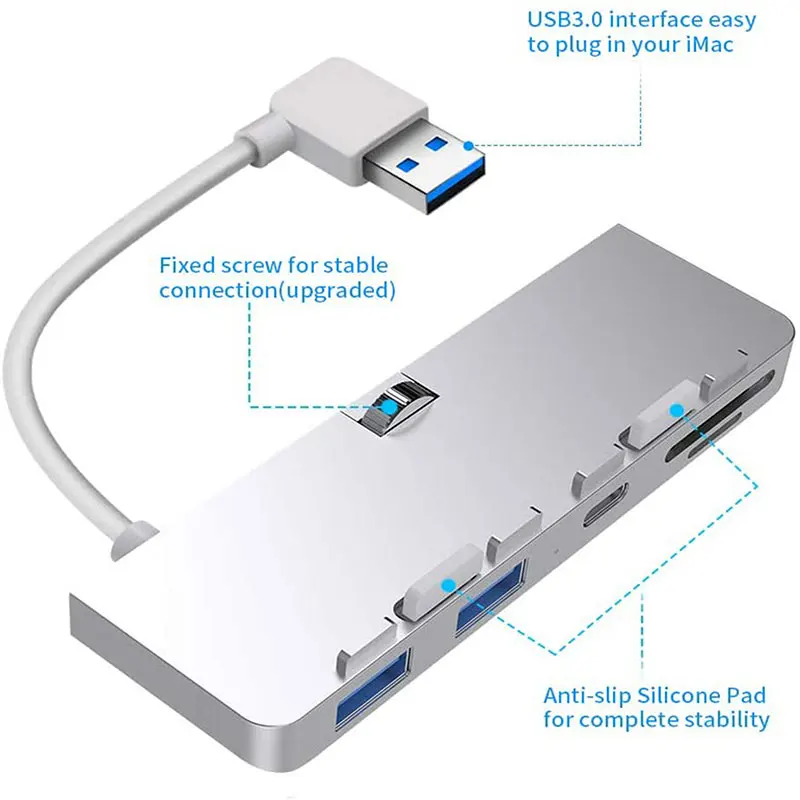 

5 in 1 USB HUB With USB3.0 SD/TF Card Reader USB Type C Port For iMac Pro 21/27 inch/5K Unibody Computer USB 3.0 Splitter