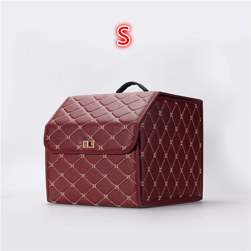 Wine red S Коробка для хранения БАГАЖНИКА АВТОМОБИЛЯ, органайзер для багажа, украшение для салона автомобиля, кожаная универсальная модель, автомобильные аксессуары Herm - Название цвета: Wine red S