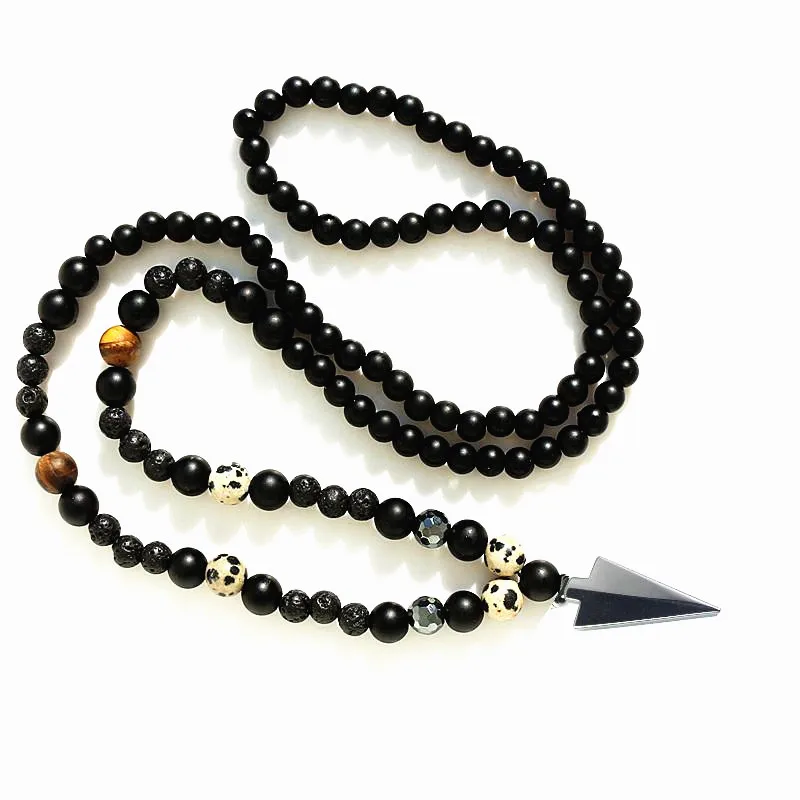 

Black Men's 6mm Stone Bead & Hematite Arrowhead Pendant Necklace Fashion Jewelry Drop shipping
