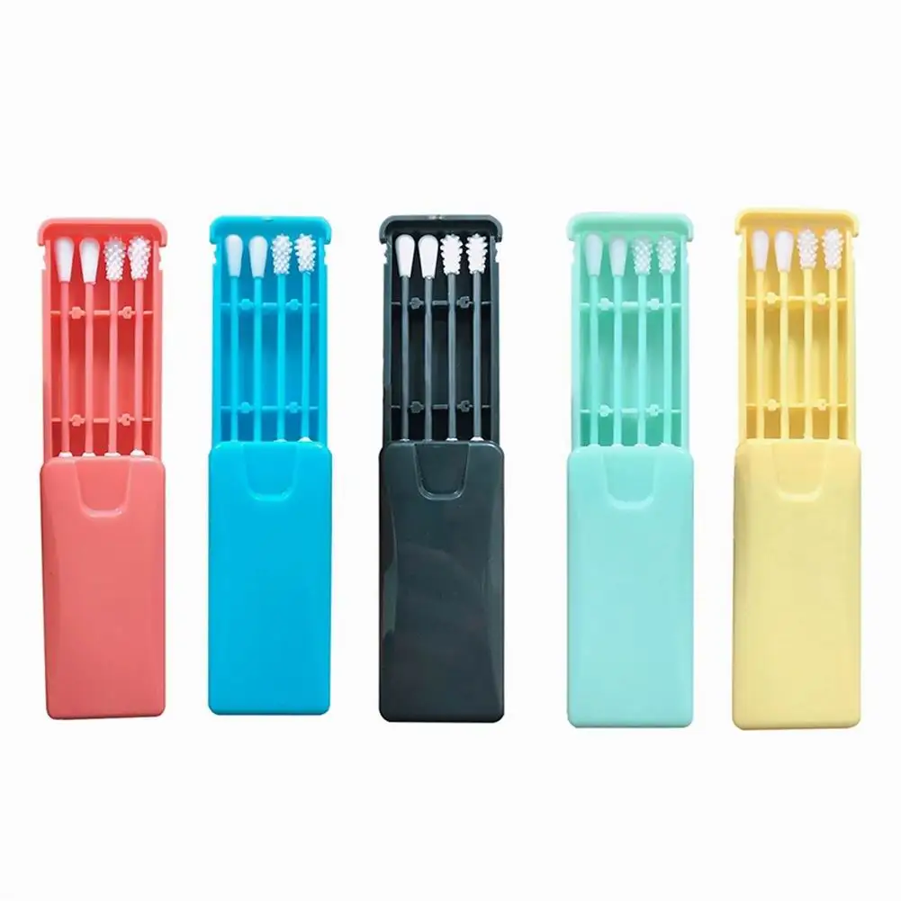 

New Durable 5 Colorscotton Swabs Waterproof Reusable Environmentally Silicone Swabs Ear Cleaning Double-ends Swabs Carrying Case