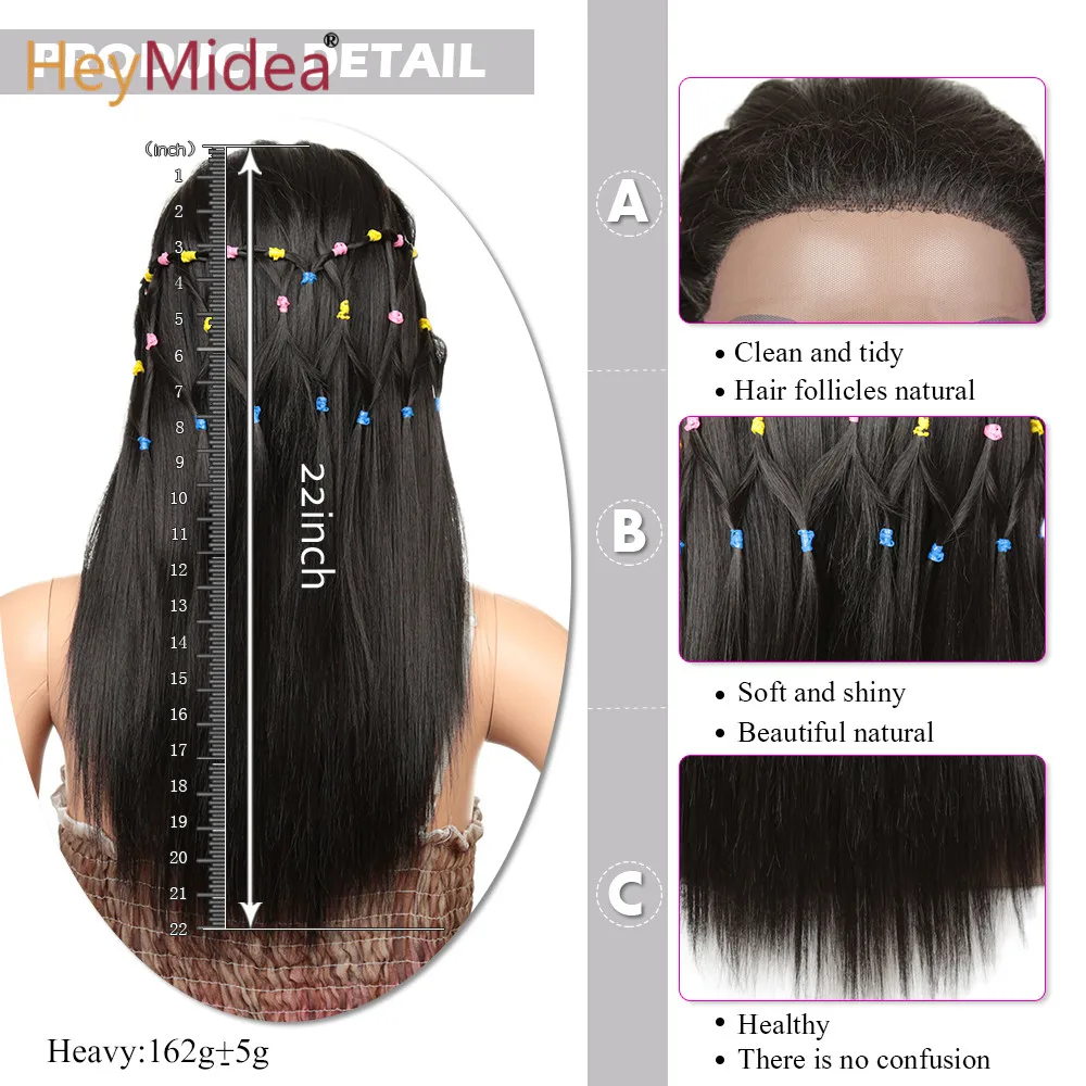 

Black Straight Synthetic Hair Lace Front Wig Glueless Heat Resistant Fiber Natural Hairline Free Part For Women Wigs HeyMidea