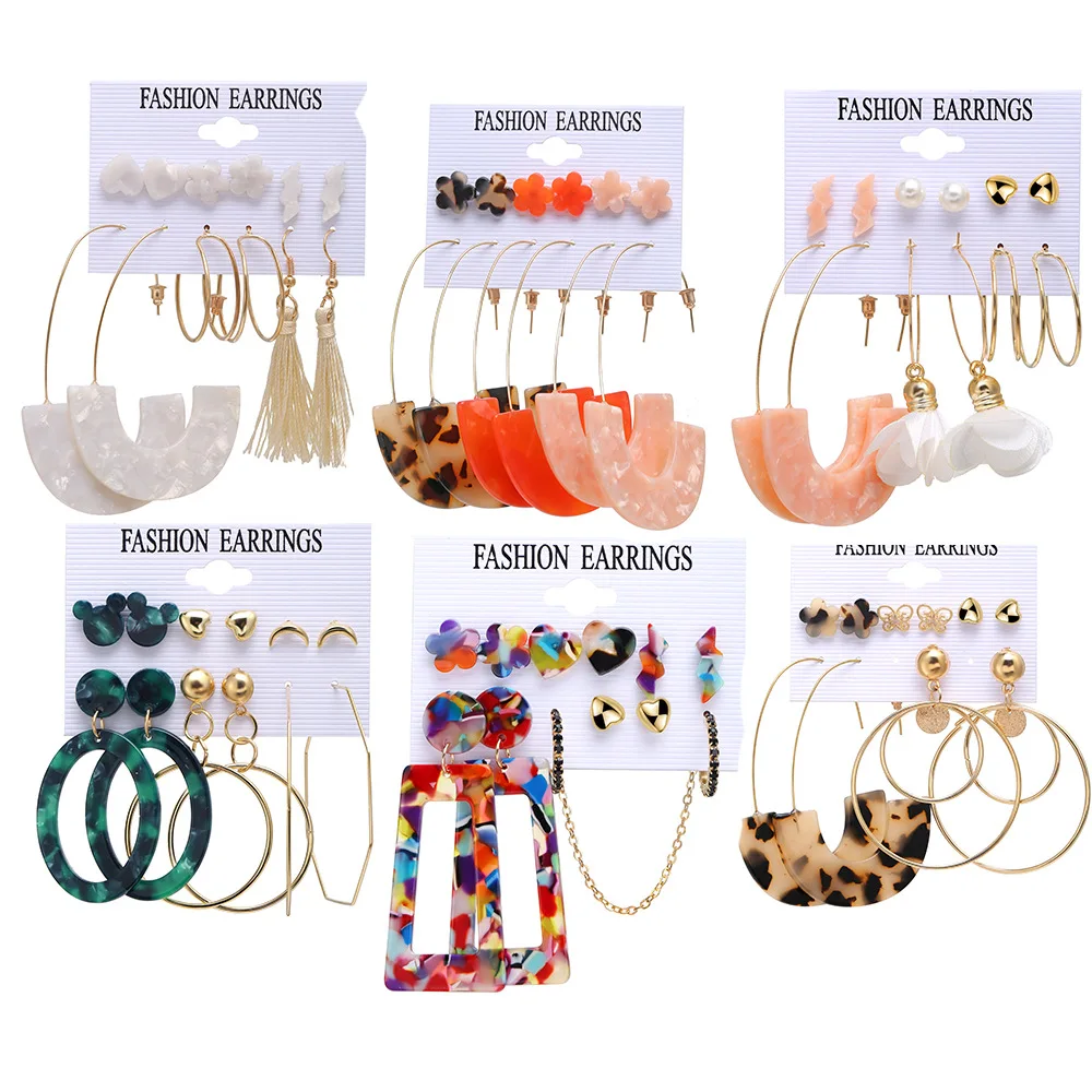 

Charmsmic New Acrylic Women Exaggerated Ear Jewelry Geometric Big Hoop Earrings Sets Night Club Jewellery Accessories 2022