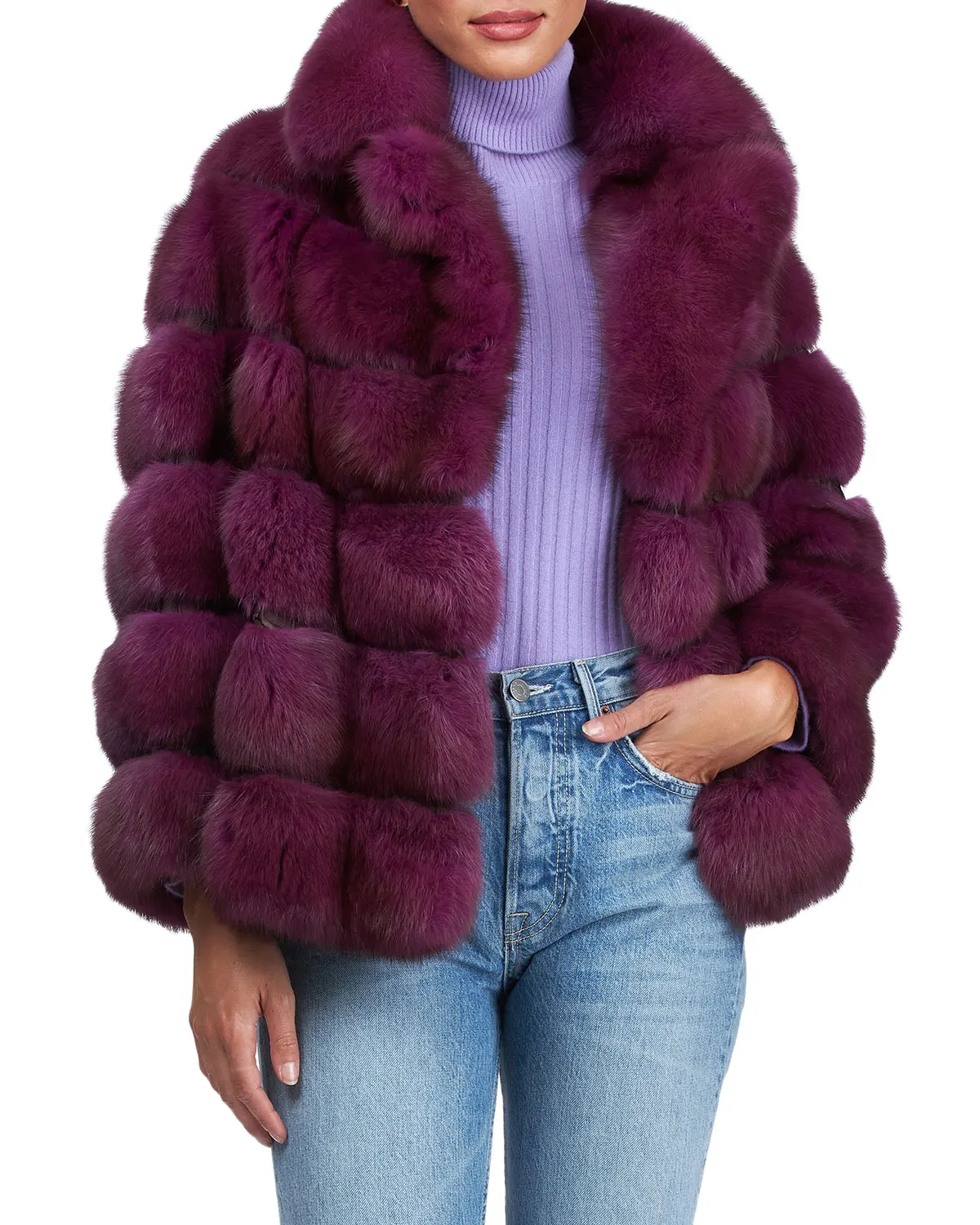 Winter lady's real fox fur, black mink fur, purple mink fur coat, warm and fashionable in winter, European style street style