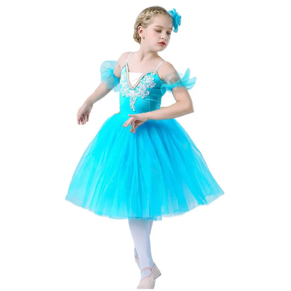 Children's Ballet Dance Dress Long Skirt Swan Lake Modern Dance Wear Sling Girls Professional Performance Costume