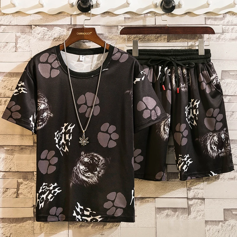 Костюм спортивный мужской с принтом Пляжная футболка круглым вырезом и