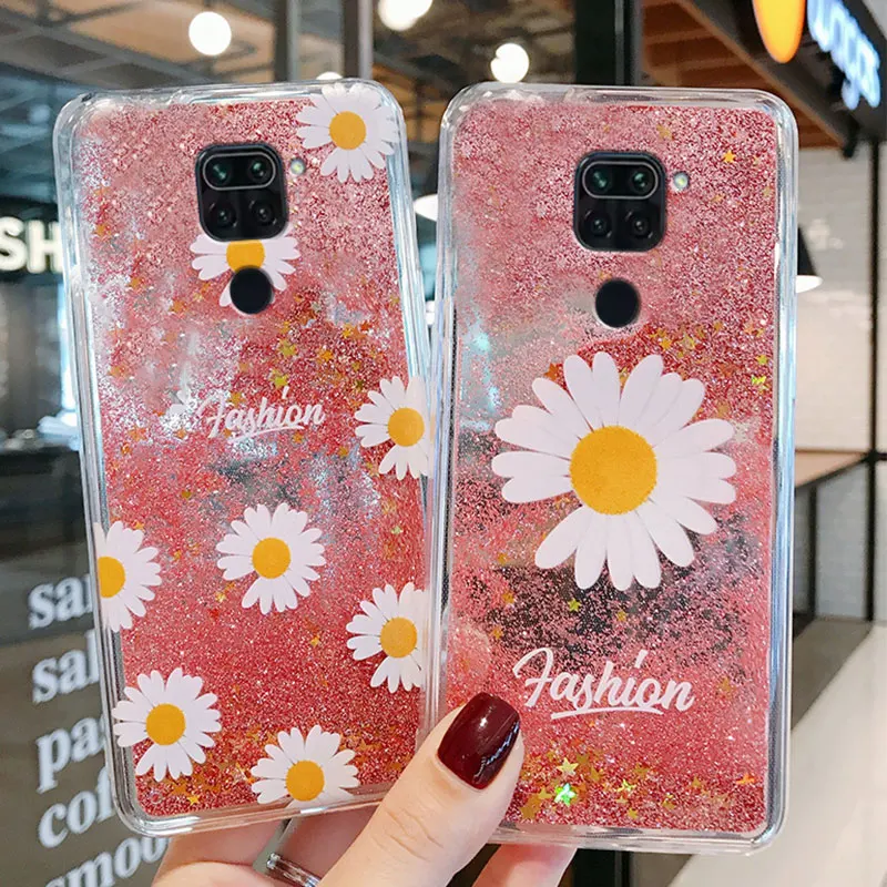 

Liquid Quicksand Case For Redmi Note 8T 7A 6A 5A 4A S2 K30 K20 Bling Sequins Transparent Silicone Daisy Flower Soft TPU Cover