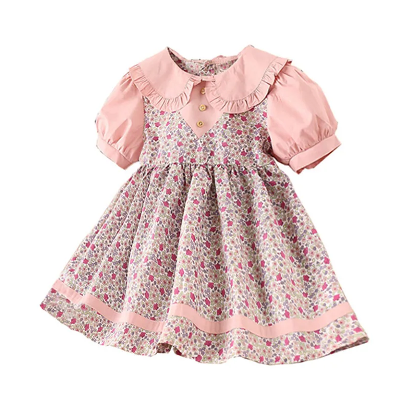 

Детское платье 2021 г. Новое летнее платье для девочек платье с короткими рукавами и цветочным рисунком для девочек модное милое платье принц...