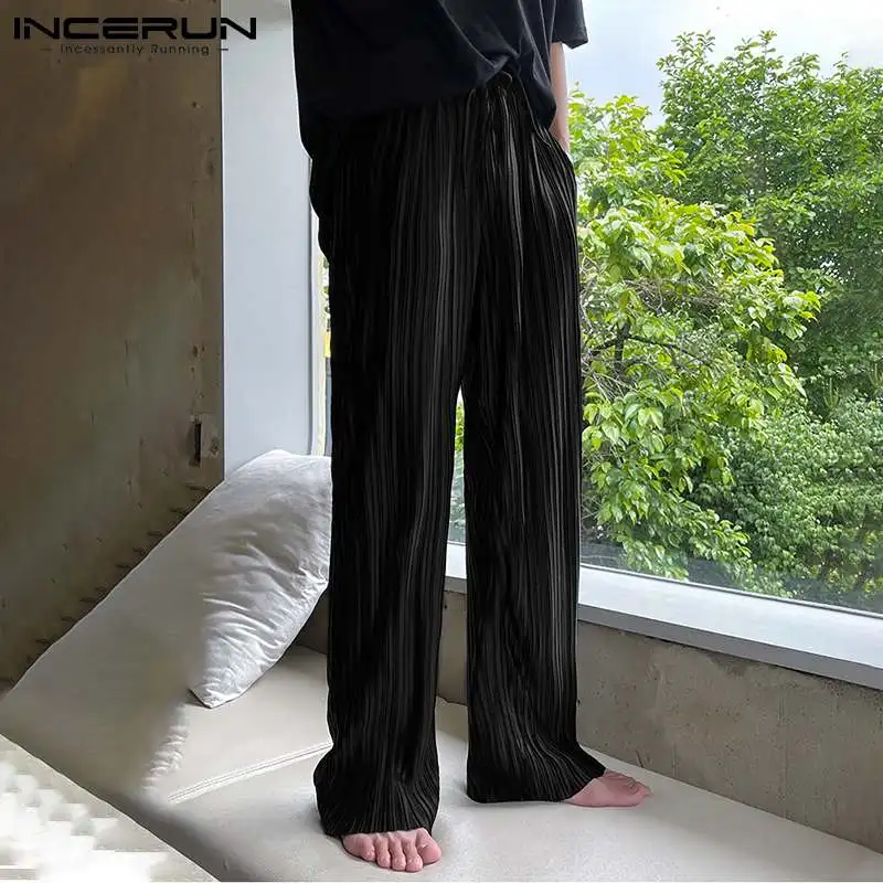 

Модные Дизайнерские однотонные повседневные Прямые брюки INCERUN со складками, мужские мешковатые брюки 2021 в уличном стиле