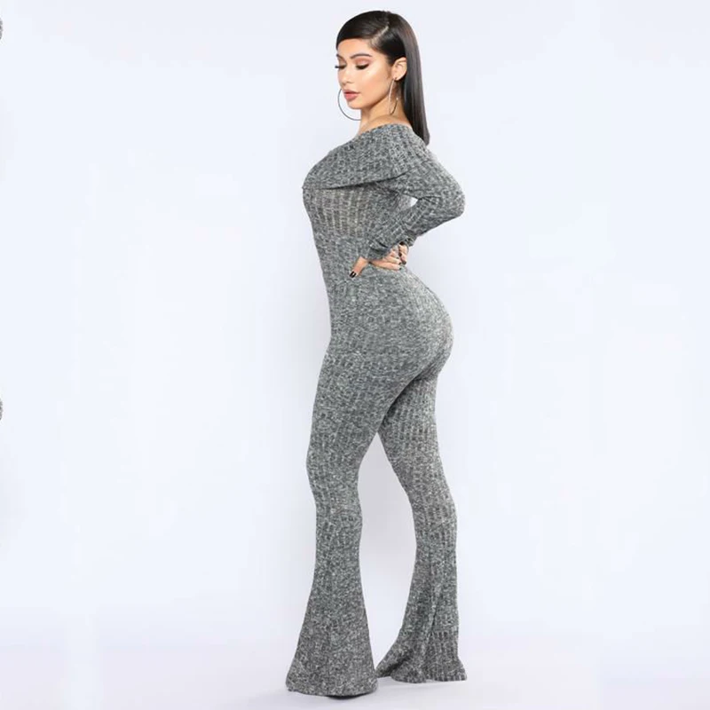 Осенне-зимний женский сексуальный трикотажный комбинезон с длинным рукавом и