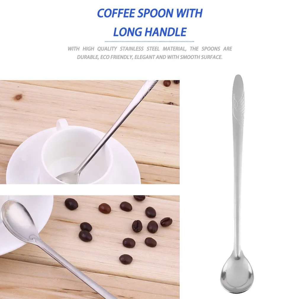 

Newest Long-Handle Mixing Spoon For Coffee Ice Cream Cutlery Spoons new arrival Stainless Steel Kitchen supplies Fast Delivery