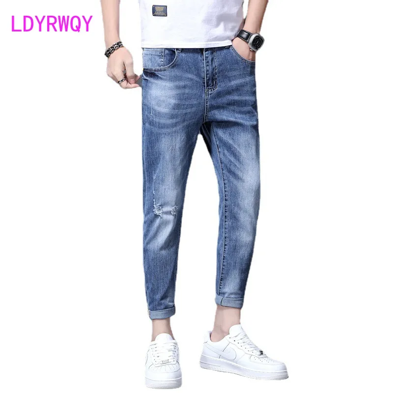

LDYRWQY 2021 new fashion summer Japanese and Korean version of micro stretch thin casual outer wear pocket zipper jeans