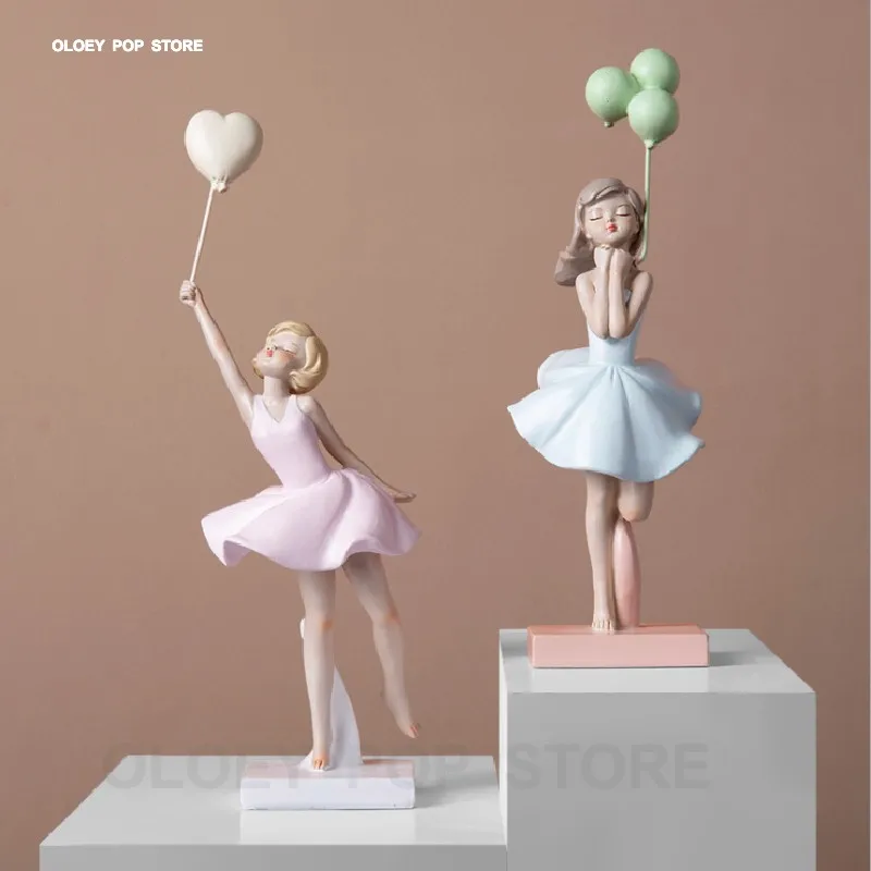 

Nordic Holding Balloon Girl Artware Character Sculpture Modern Abstract Resin Statue Figurine Room Craft Home Decor Accessories