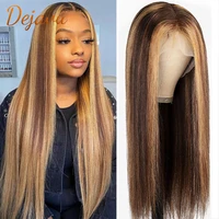 13x4 closure wigs p427 straight lace front wig highlight lace frontal wigs blonde ombre wig brown colored pre pluck remy 180