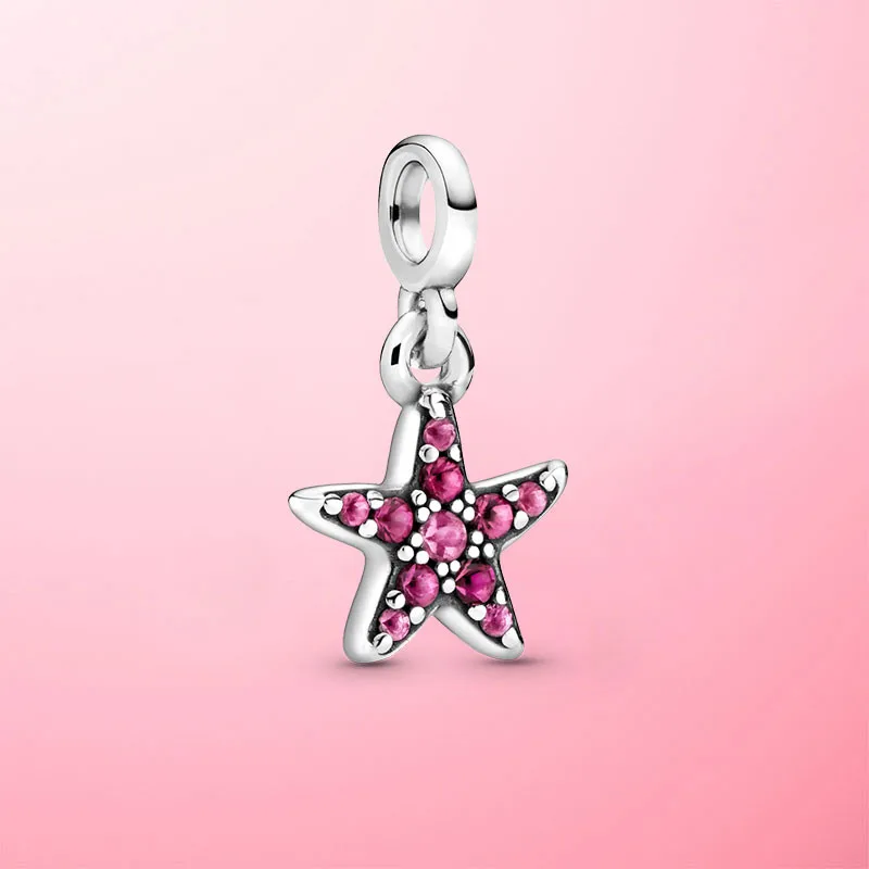 

2020 New 925 Sterling Silver My Pink Starfish Dangle Charm Beads Fit Original Pamura Me Bracelets DIY Jewelry Making Gift