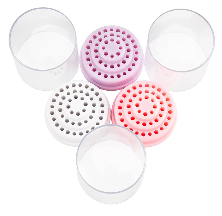 3 Colors 48 Holes Nail Art Drill Bits Empty Storage Box Holder Stand Display Container Manicure Accessories Acrylic Cover Tools