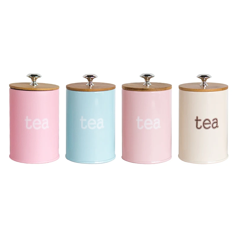 

Creative Wood Covered Storage Tanks Steel Kitchen Utensils Multifunction Color Tea Coffee Sugar Cans Square Box Case Household