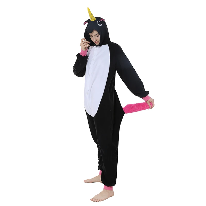 Black unicorn Кингуруми Акула Onesie для женщин мужчин взрослых животных кигуруми мультфильм подростков пижамы забавные праздничные вечерние костюмы на молнии Пуговицы комбинезоны - Цвет: Black unicorn
