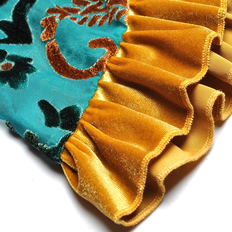 

AELESEEN Runway Loose Dress Women 2020 Spring Summer Long Lantern Sleeve Tassel Flower Print Ruffles Irregular Green Dress