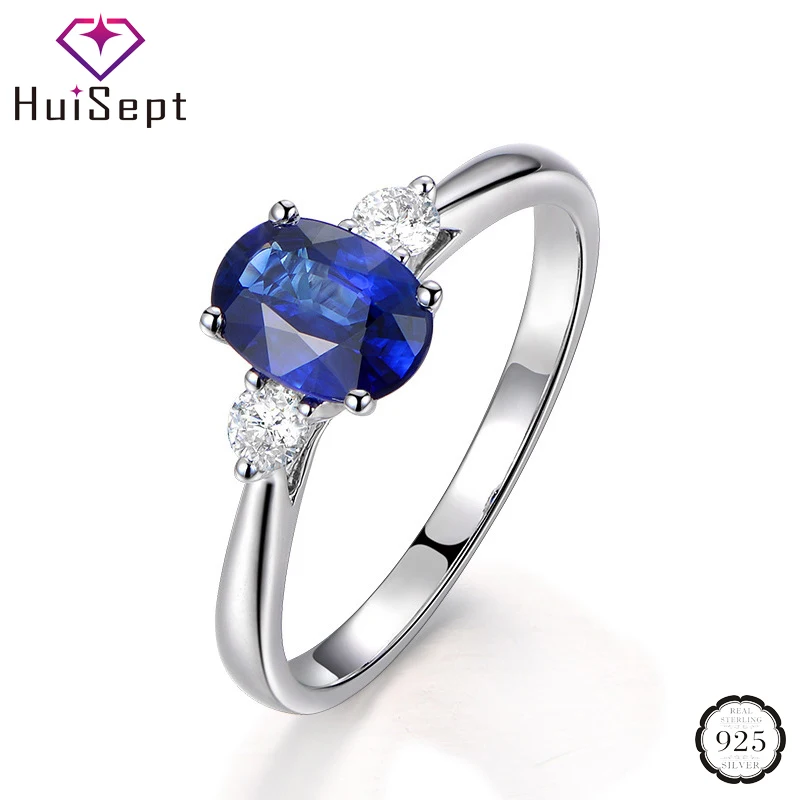 

HuiSept 925 Silver Ring Jewelry Accessories Oval Sapphire Zircon Gemstone Fashion Open Rings for Women Wedding Engagement Party