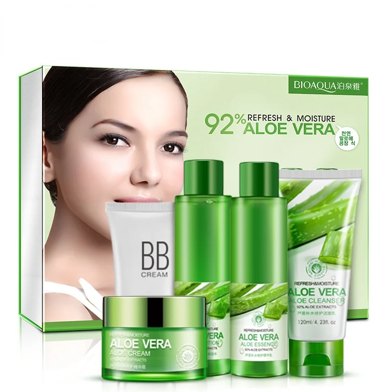 Aloe Vera Beauty Care Skin Whitening Repairing, Moisturizing , Cleansing Pores Anti Acne Skin Care Set aloe vera cleanser