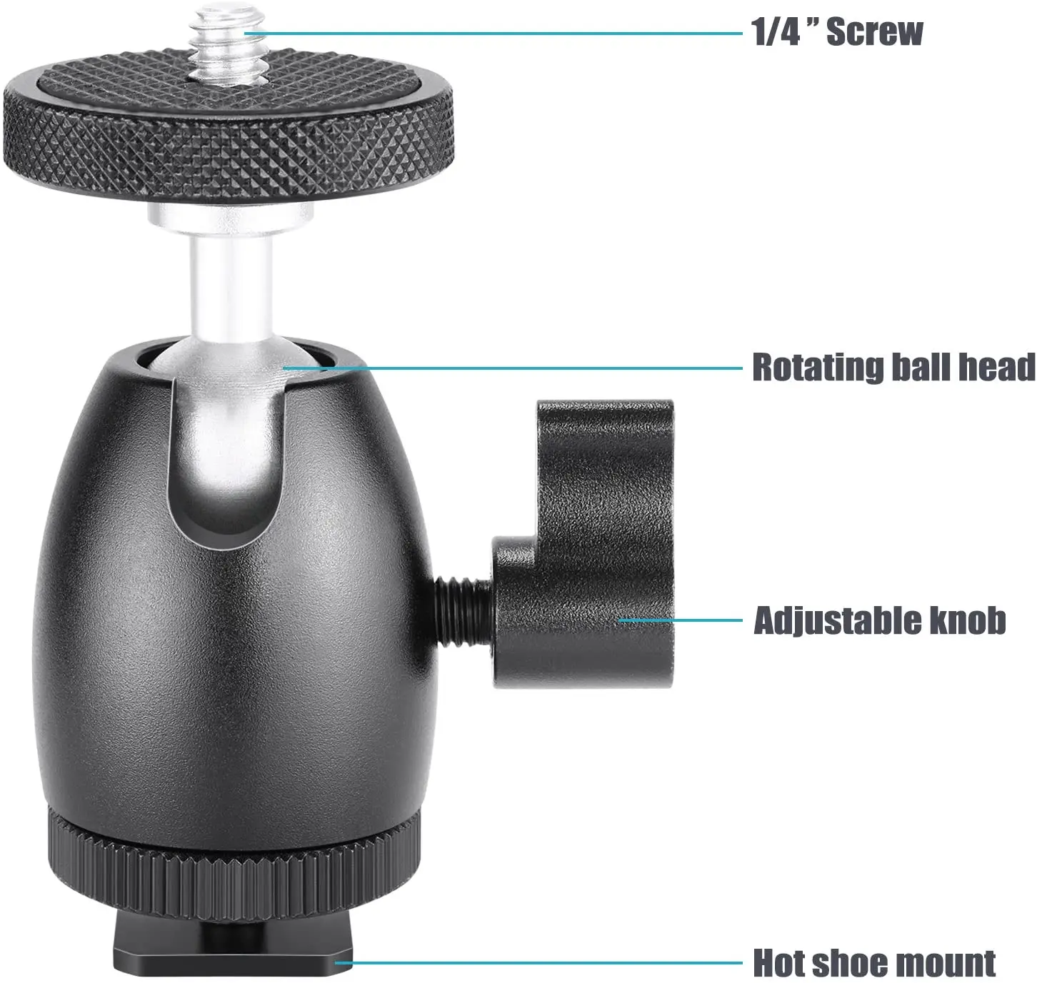 

Mini Ball Head 1/4 inch Screw with Lock and Hot Shoe Mount Adapter Compatible with LED Light,Ring Light,Load Up to 4.4 pounds
