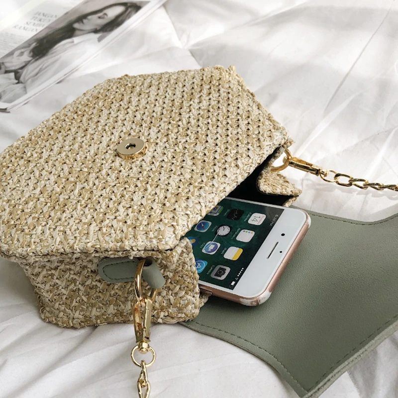 

Women's Single Shoulder Bag Hexagon Mini Popular Trendy Fashion Messenger Tassel Chain Straw Braided Small Square Exquisite Bag