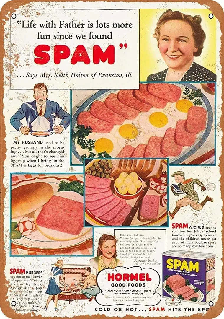 

Metal Tin Sign 1941 Spam Hits The Spot Pub Outdoor Bar Retro Poster Home Kitchen Restaurant Wall Decor Signs 16X12inch