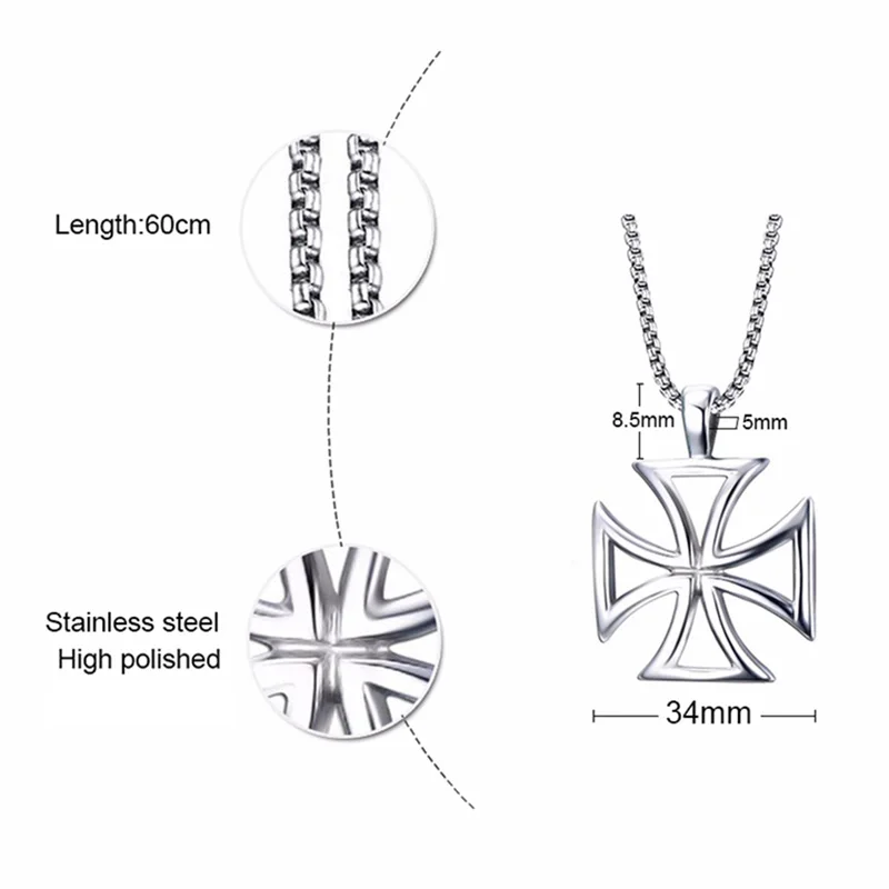 

Vintage Hollow Knights Templar Cross Pendant Necklace For Men Boy Maltese Iron Cross Fashion Stainless Steel Male Jewelry