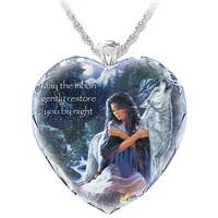 fine beauty model heart shaped crystal girl and wolf necklace indian indigenous girl wolf crystal ladies jewelry