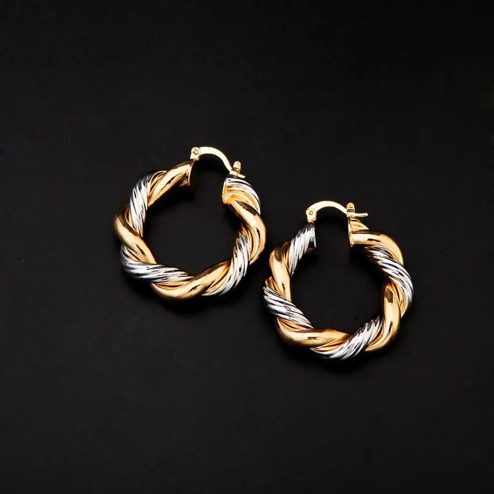 Эфиопские ювелирные изделия двухцветные витые серьги-кольца изысканные женские