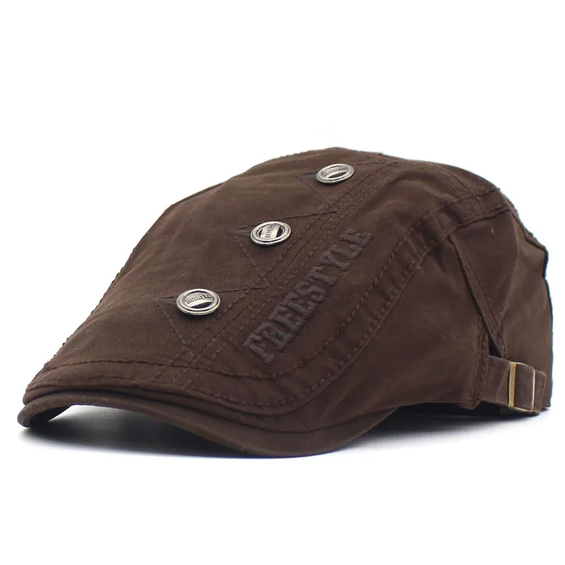

Men's Cotton Button Letter Embroidery Beret Outdoor Travel Casual Sun Hat Fashion Wild Forward Cap