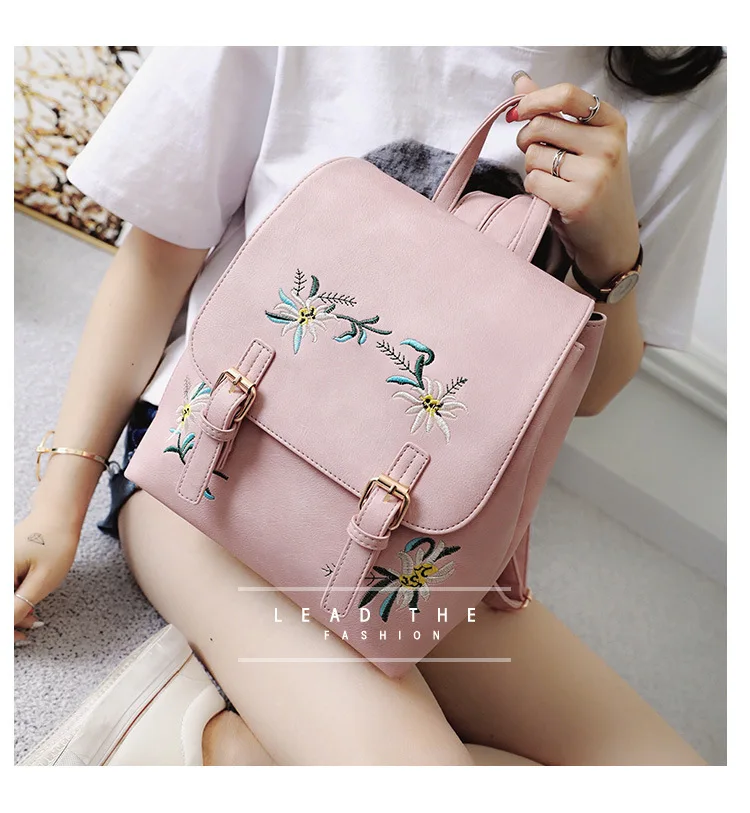 

2021 New Arrivals Women's Backpacks For Female PU Leather Flower Pattern Design China Literature Style Girl's Embroidered Bag