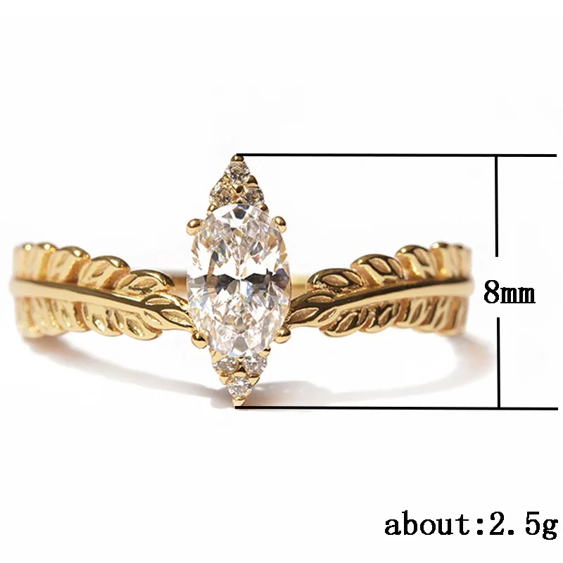 

Trendy Gold Color Leaf Zircon Design Finger Women Ring Unique Exquisite Anniversary Party Girls/Ladies Gift Fashion Jewelry