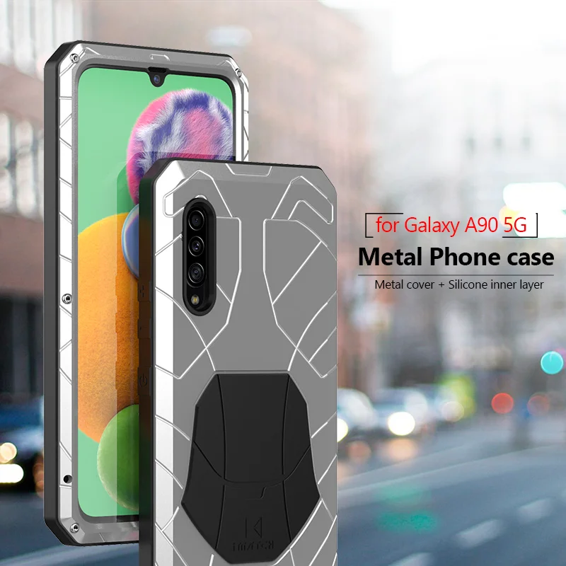 Для samsung Galaxy A90 5G Твердый корпус для телефона Алюминиевый металлический корпус Закаленное стекло Защитная крышка экрана сверхмощный защитный чехол