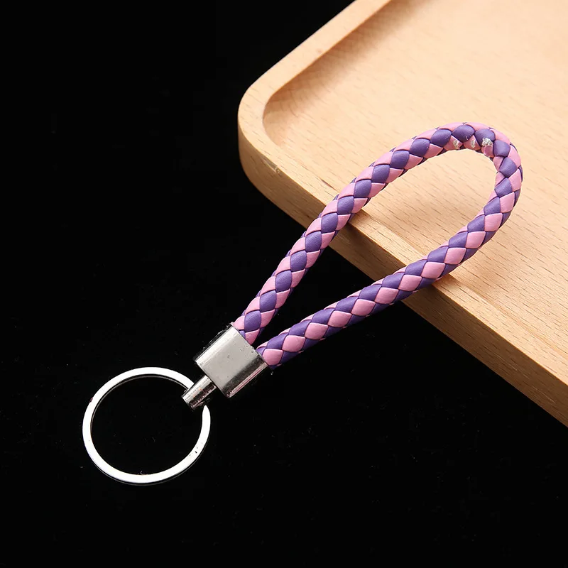 Pink and Purple PADEGAO 50 шт. Веревка Ключ Пряжка Кулон переплетение брелок для ключей в виде троса металлический влюбленный мультфильм часть натуральная кожа Автомобильный Ключ Пряжка PDG140 - Цвет: Pink and Purple
