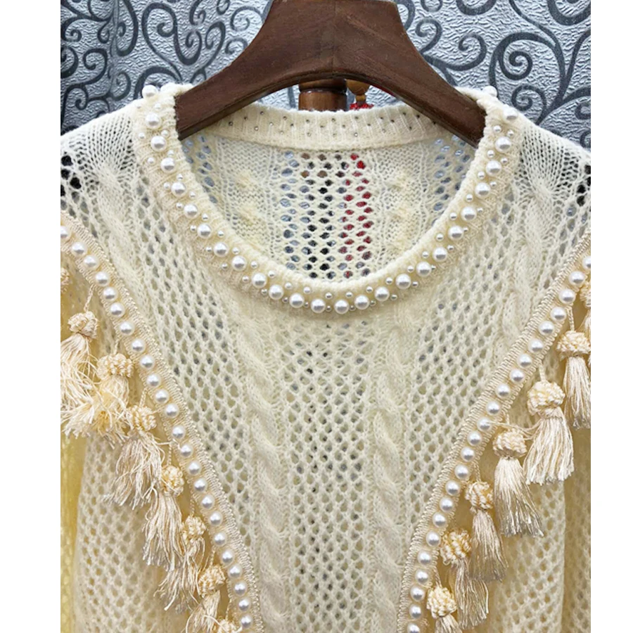 TEELYNN boho пуловер для женщин с жемчужными заклепками инкрустация бахрома 2019 осень